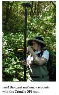 Field Biologist marking waypoints using Trimble GPS Unit